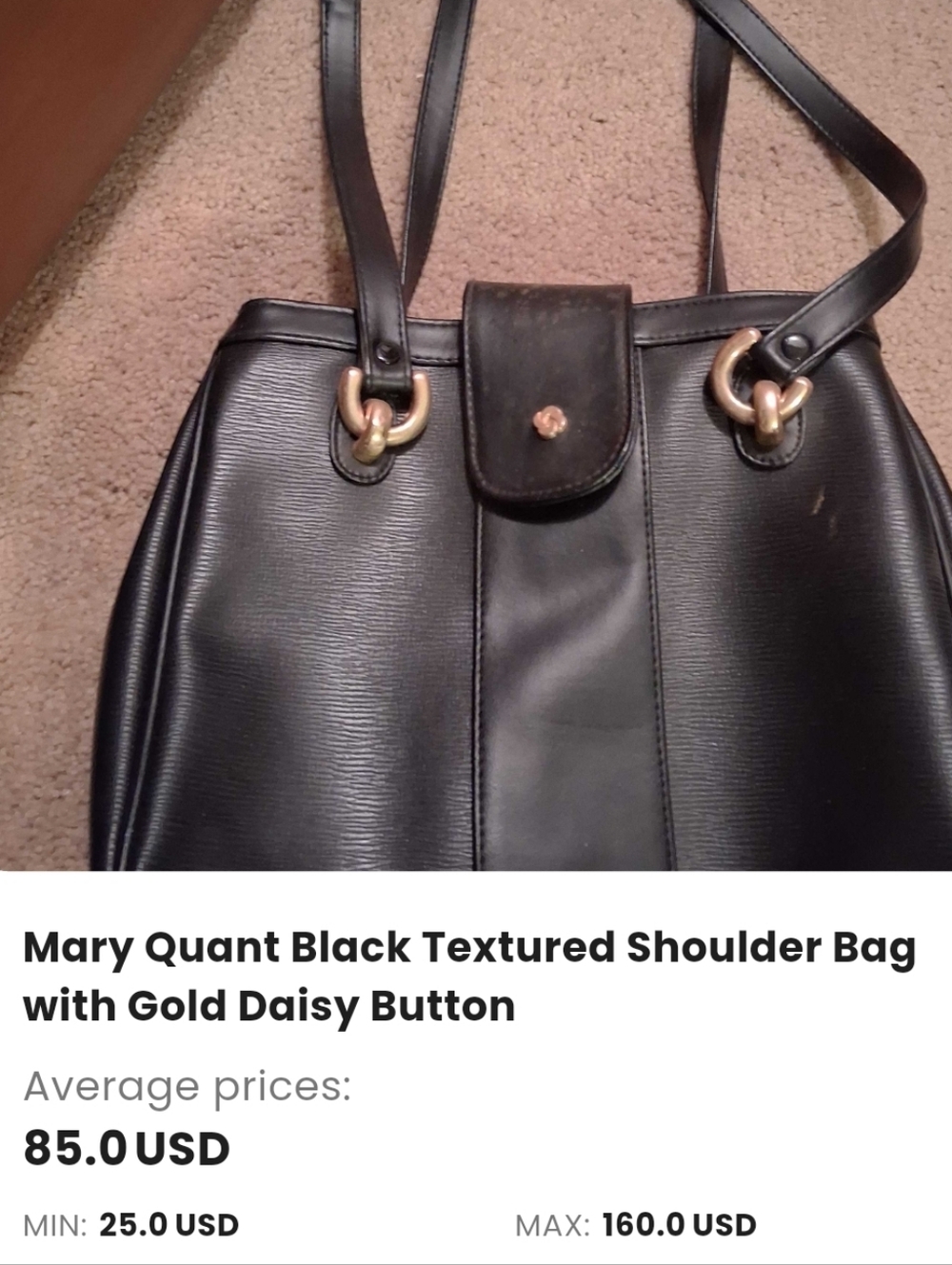 Black Textured Shoulder Tote with Gold Accent